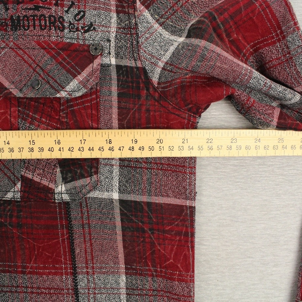 Affliction Flannel Shirt Mens M Red Woven Pearl Snap Black Premium Eagle One NEW - Picture 5 of 11